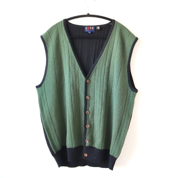 Vintage Exco Crocodile Wool Button Up Vest, Size Large - Picture 1 of 12